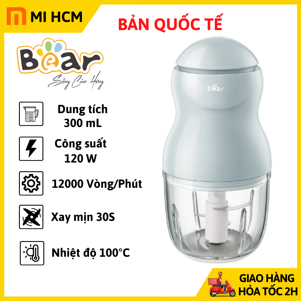 Máy xay ăn dặm cho bé bear gr-b03v2 dung tích 0,3l thiết kế 3 lưỡi dao sắc bén, chất liệu thuỷ tinh borosilicat, máy xay mini cầm tay