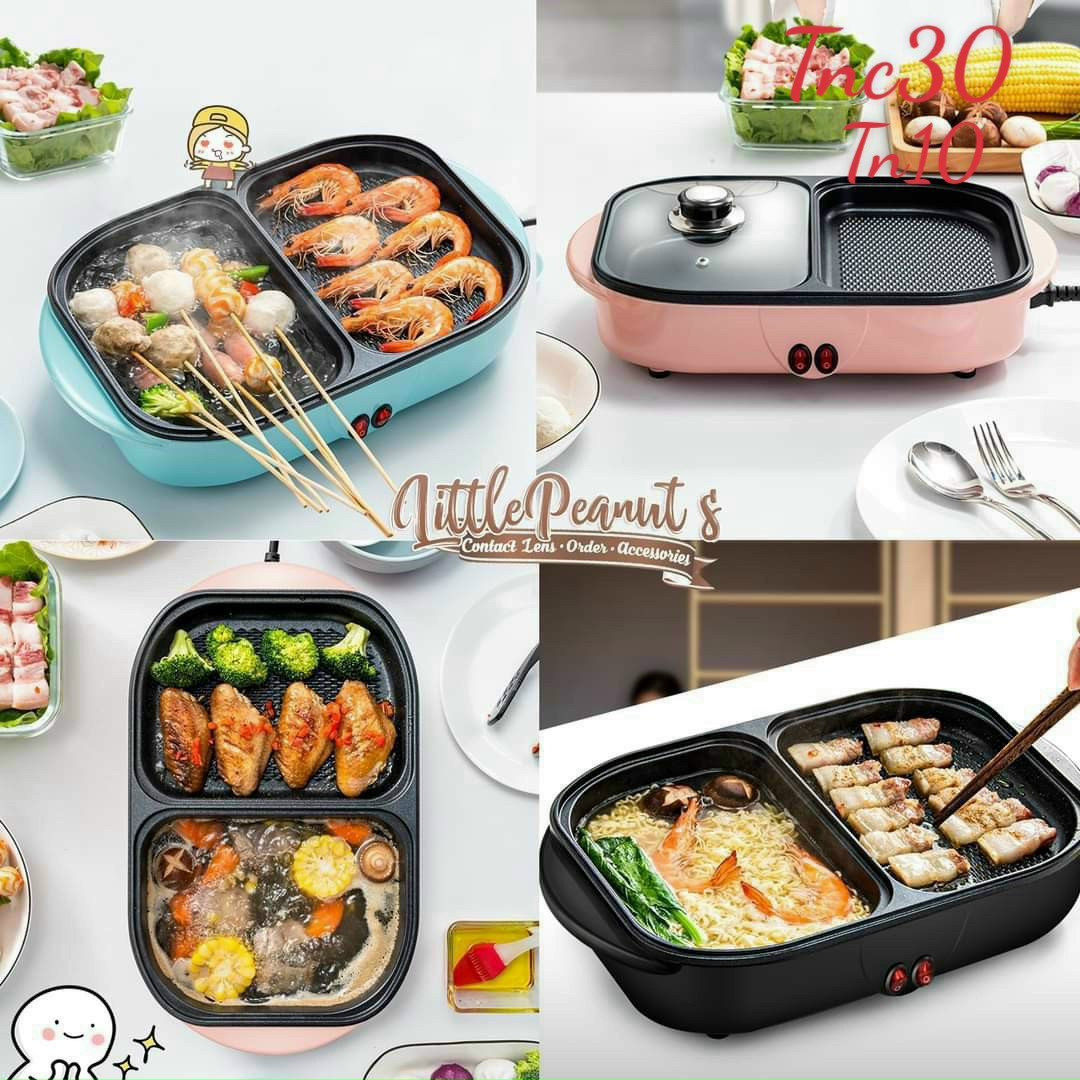 Bếp lẩu nướng điện 2 in 1 2 ngăn nướng và lẩu , bếp nướng vân đá nướng không khói ,an toàn ,hấp thụ thiệt nhanh ,không dính ,không tốn dầu bơ | bcstore168