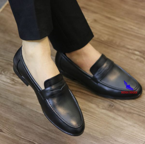 Minh Nhân - Giày Tây nam da bò Giày lười công sở nam trơn đơn giản da bò Giày xỏ dior nam da bò Penny Loafer kiểu đẹp hàng hiệu giá rẻ D-14 màu đen