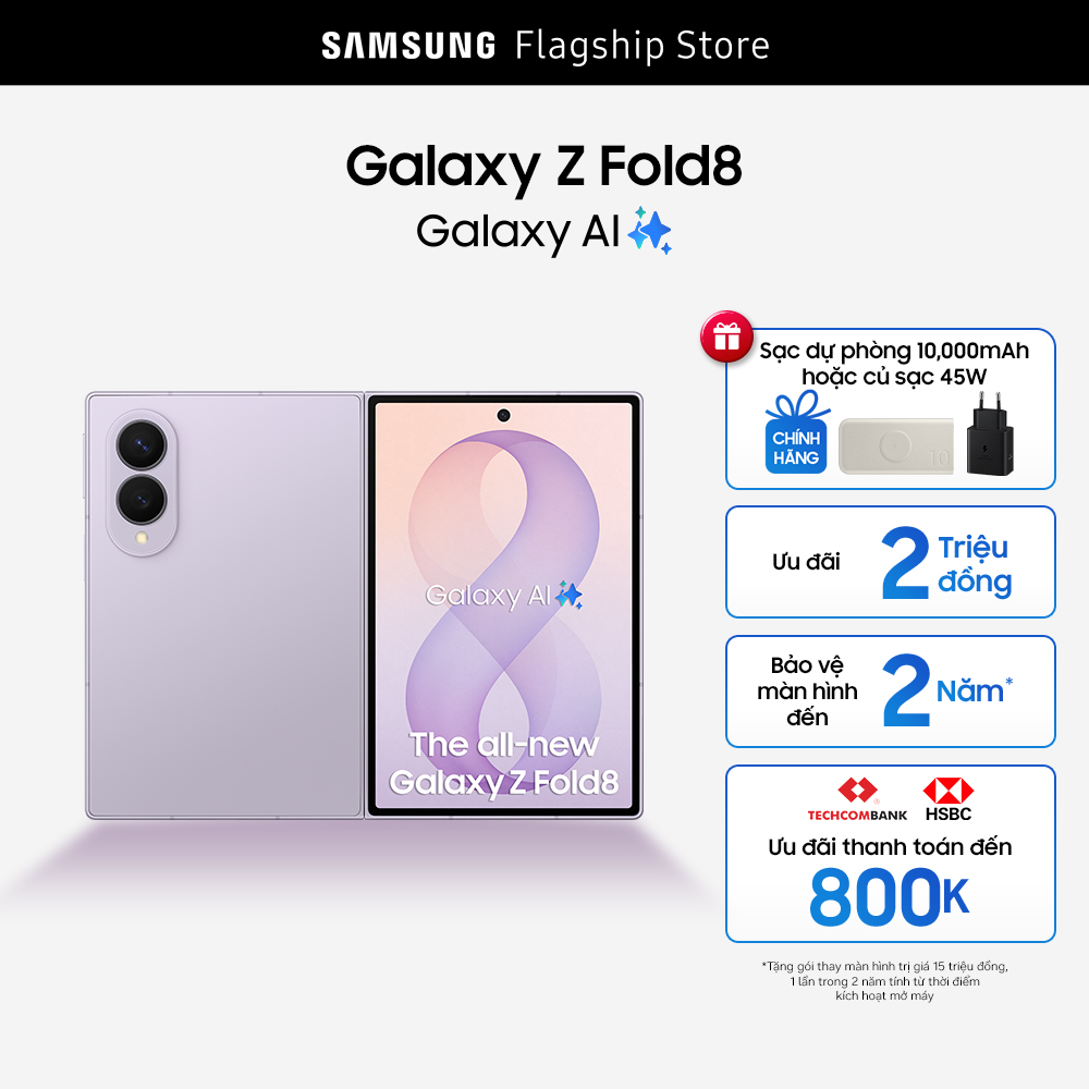 Điện thoai Samsung Galaxy Z Fold8, 256GB | 512GB, Màn hình lớn tỷ lệ 4:3, Chip Snapdragon, Pin 4,800mAh, Galaxy AI