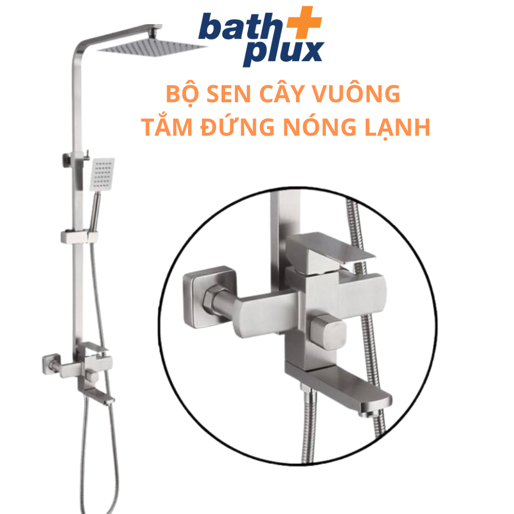 Sen cây inox 304 nóng lạnh vuông cao cấp tắm đứng Bathplux SCI-03
