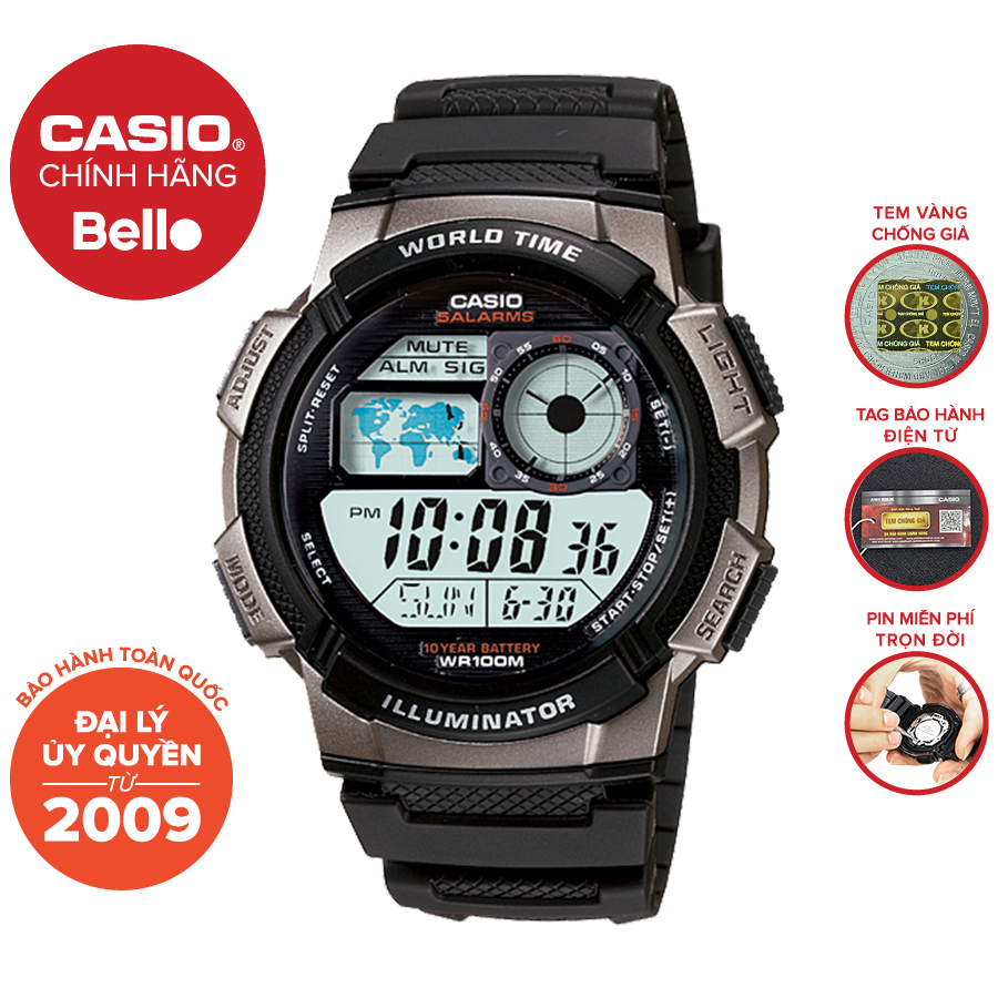 Đồng hồ Casio Nam AE-1000W-1B bảo hành chính hãng 1 năm - Pin trọn đời