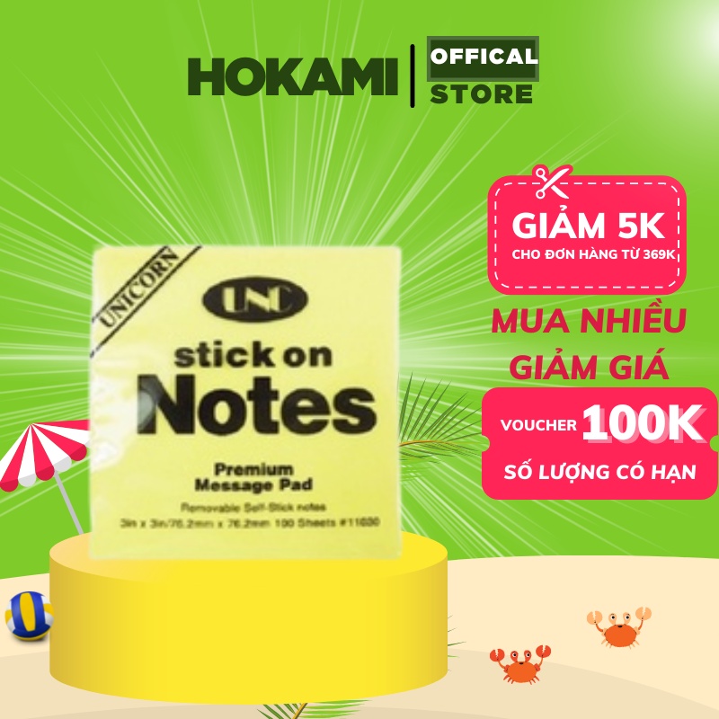 Giấy ghi chú - note cute văn phòng phẩm unc 100 tờ / tập màu vàng - văn phòng phẩm hokami store