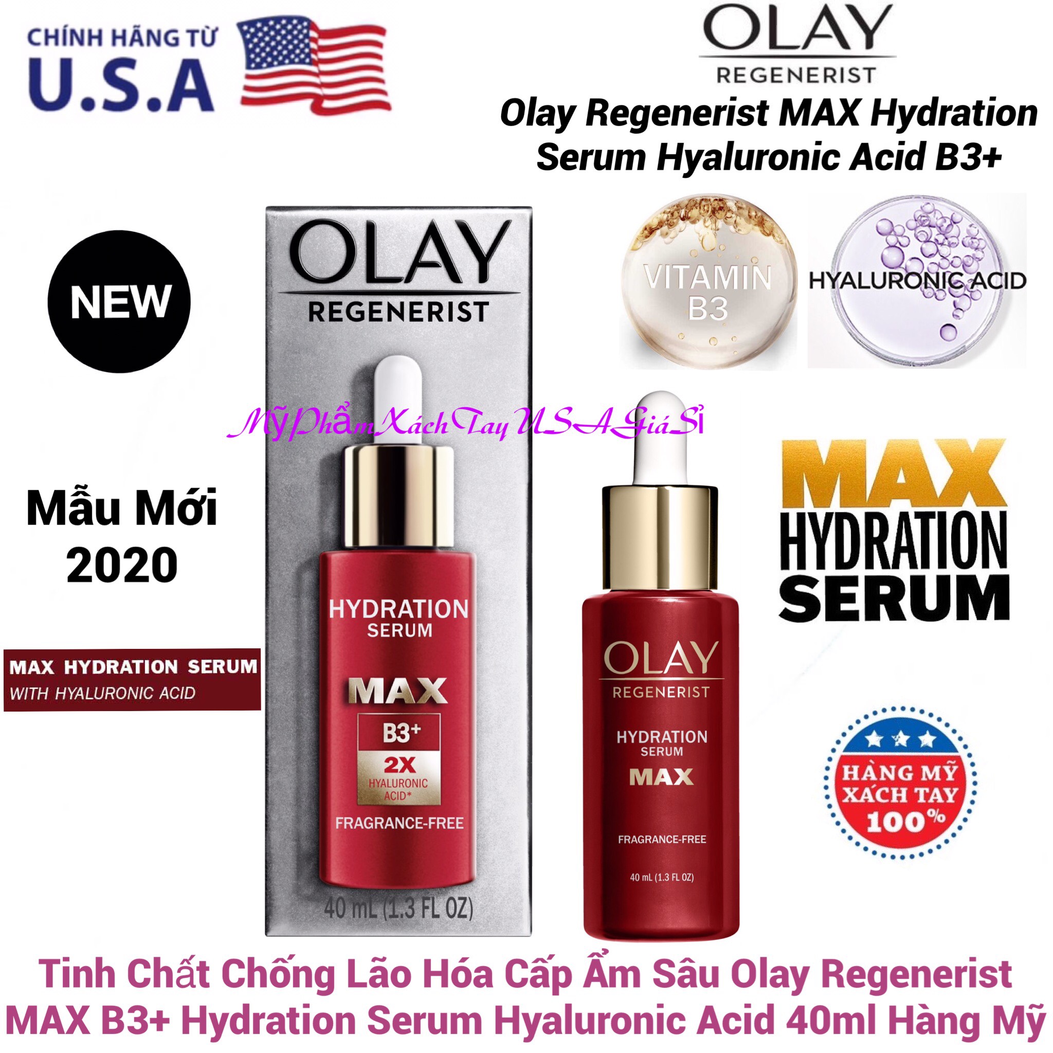 Tinh Chất Cấp Ẩm Sâu Cho Da Olay Regenerist Hydration Max Serum with B3 X2 Hyaluronic Acid Hàng USA
