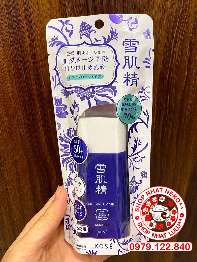 Kem chống nắng Kose sekkisei White UV milk mẫu mới Nhật bản 60ml dành cho da dầu