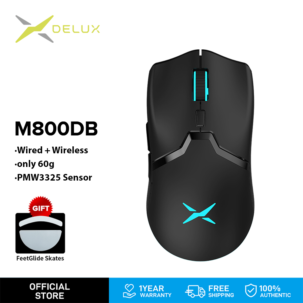 Delux M800DB PMW3325 chuột Gaming không dây Delux M800 chuột không dây Gaming chuột chơi Gamer LED không dây chuột chơi Gaming Chuột gaming có dây 1000Hz Max1000DPI Rechargeable with Driver / RGB Light