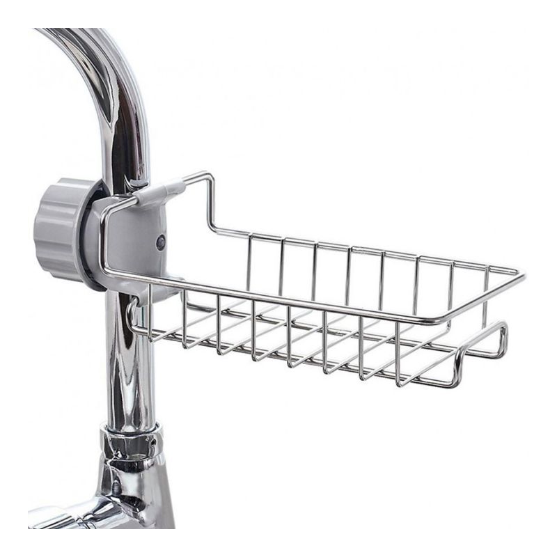 Khay inox gắn vòi nước 11x17.5cm, kệ gắn vòi nước đưng đồ rửa chén, giá inox gắn vòi tiện dụng, khay inox thoát nước đựng đồ rửa chén gắn tại vòi