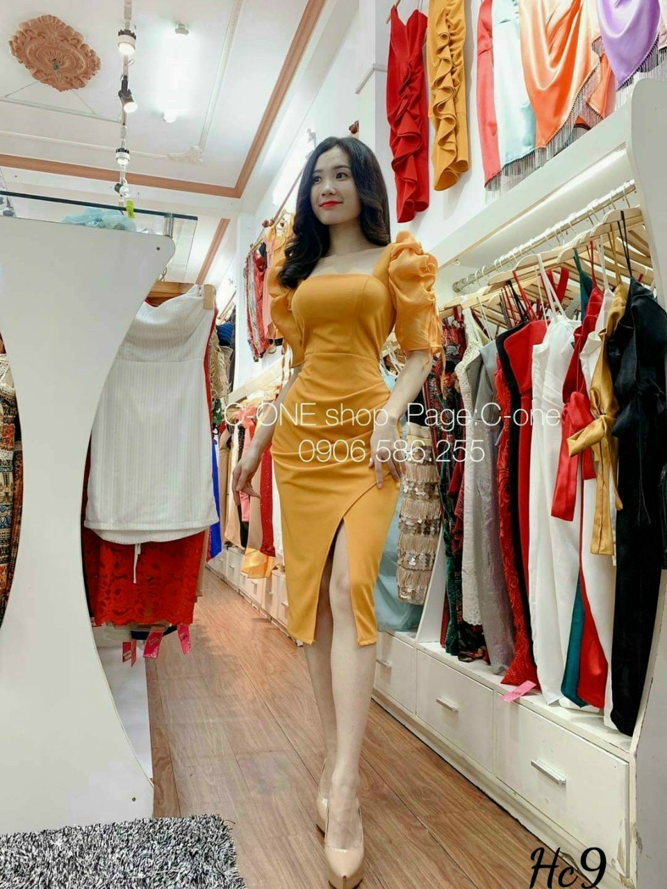 Đầm ôm body xẻ tà hàng thiết kế đi tiệc sang chảnh váy đi tiệc tay phồng tôn dáng như hình