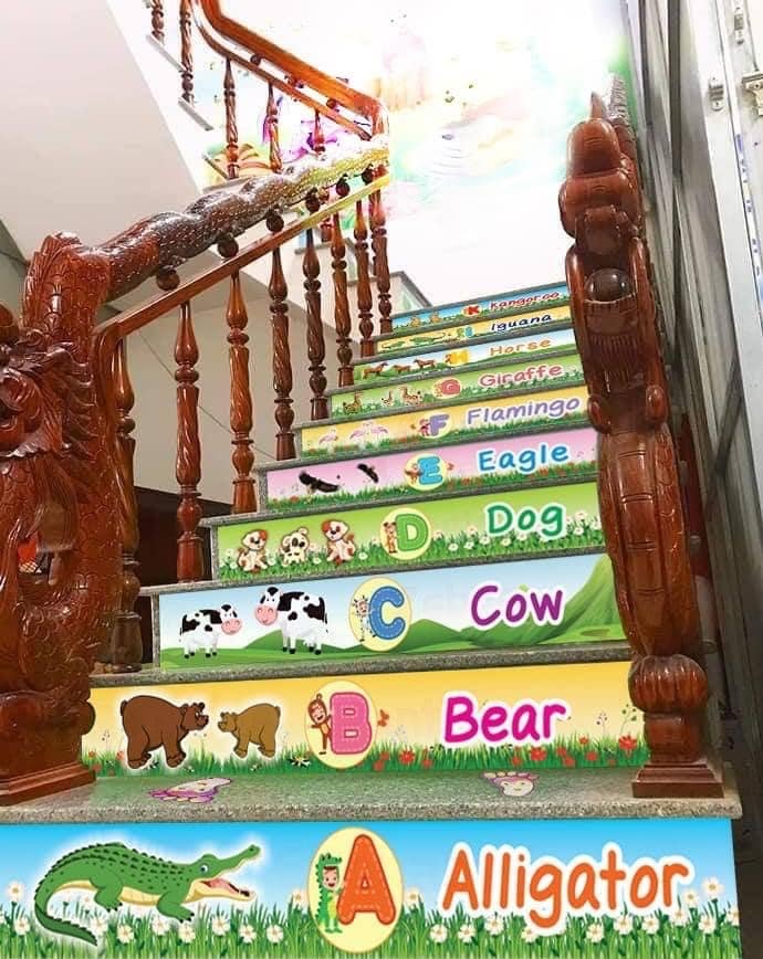 Set 10 tấm decal trang trí bậc cầu thang cho trẻ em, lớp học mầm non kích thước 12x100cm