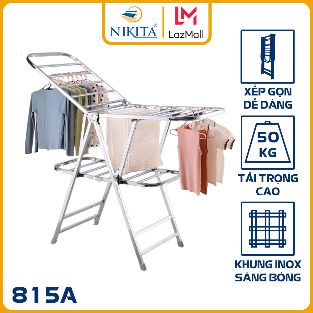 Giàn phơi, kệ phơi đồ Inox xếp gọn có bánh xe - Chính hãng NIKITA 818ABX