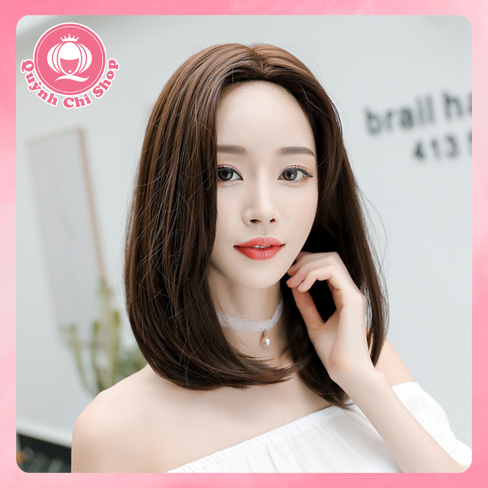 Tóc giả nguyên đầu ngang vai CAO CẤP, tóc không mái đẹp - tặng lưới tóc