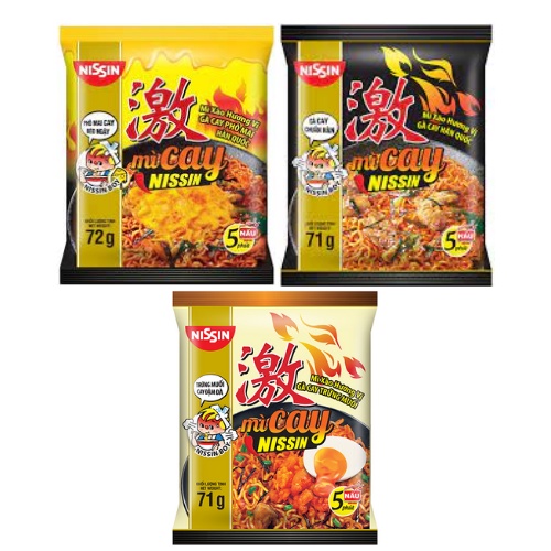 1 Thùng 6 lốc mì Xào Nissin 3 loại Gà cay Phô Mai, Gà Cay Trứng Muối, Gà Cay