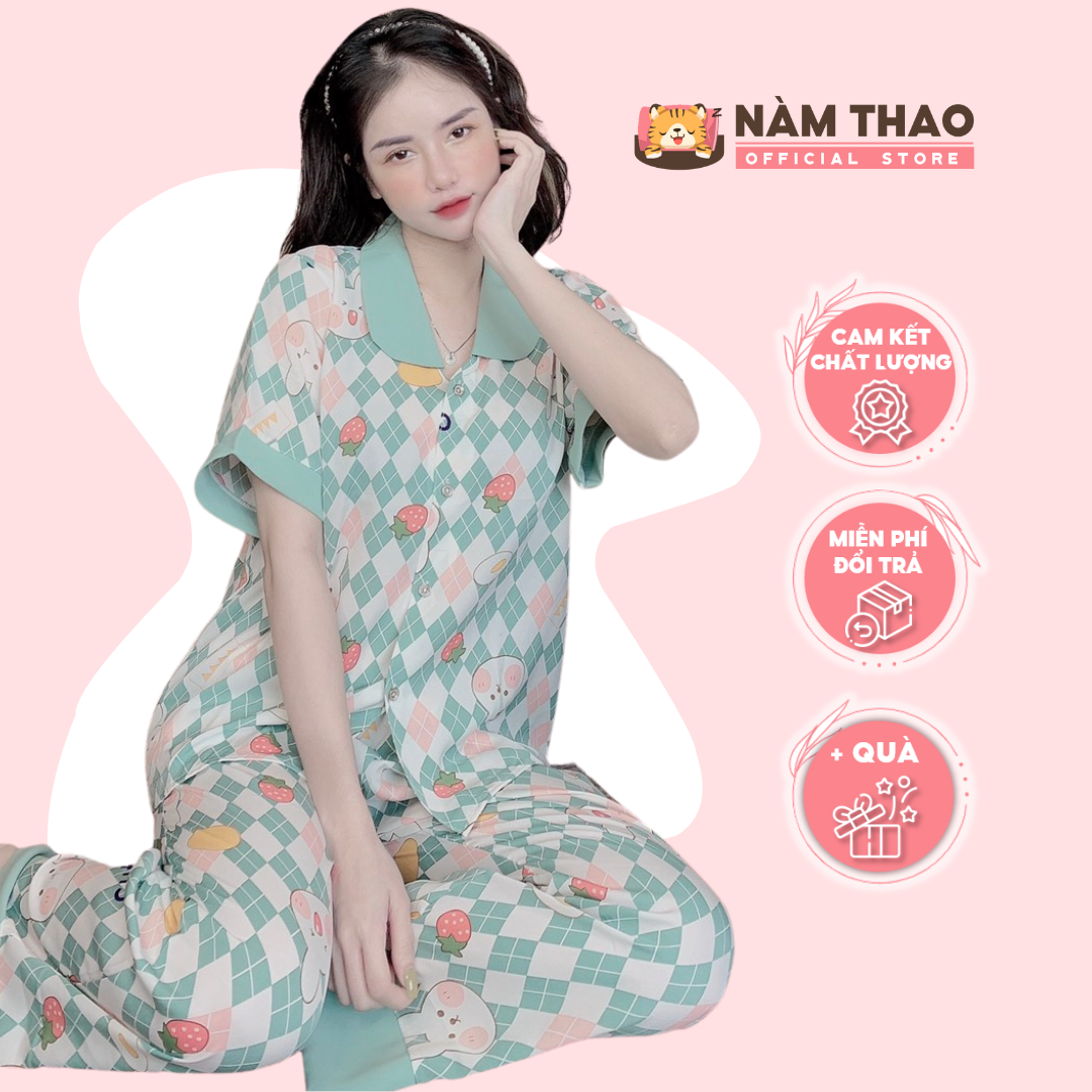 Bộ mặc nhà nữ Pyjama Nàm Thao lụa Mango Cao cấp - Mẫu Cộc tay quần dài trang nhã - NT41