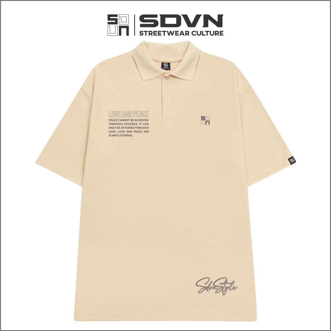 Áo thun polo unisex form rộng - brand chính hãng sdvn - love and peace