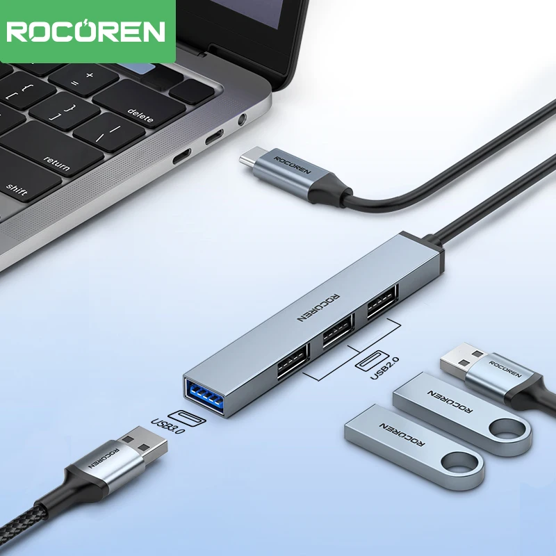 Rocoren 4 cổng hub USB 3.0 Bộ chuyển đổi cổng cao USB tốc độ cao Splitter di động mở rộng dữ liệu Hub