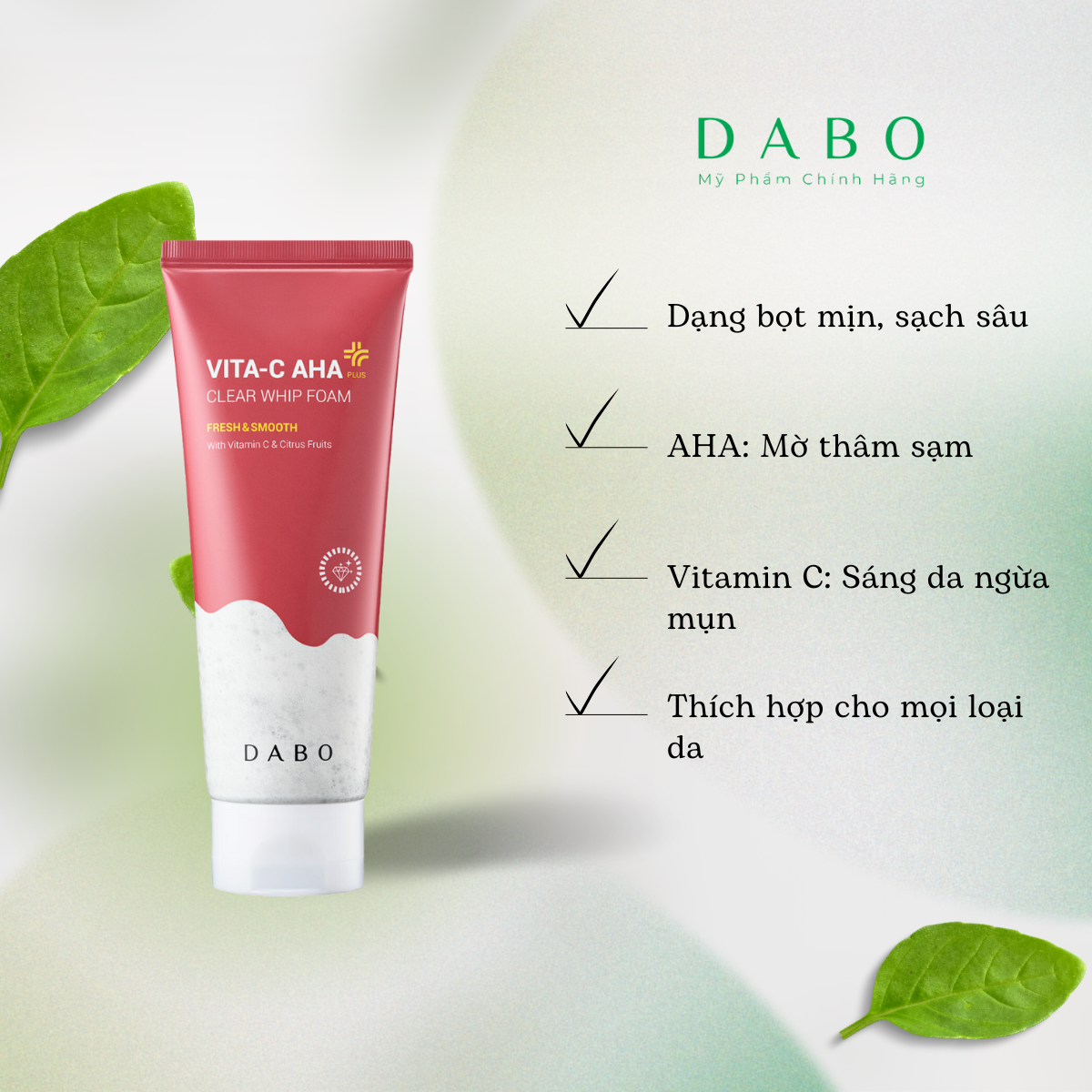Sữa Rửa Mặt Vitamin C-AHA DABO Làm Sạch Sâu, Sáng Da Whip Foam 150ml
