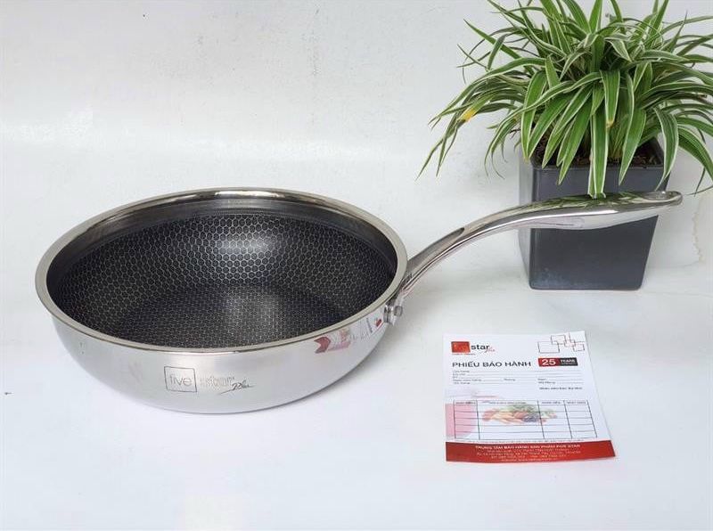 Chảo sâu blackcube inox 3 lớp đúc liền đáy từ chống dính five star chống chày xước - 24cm, 26cm, 28cm