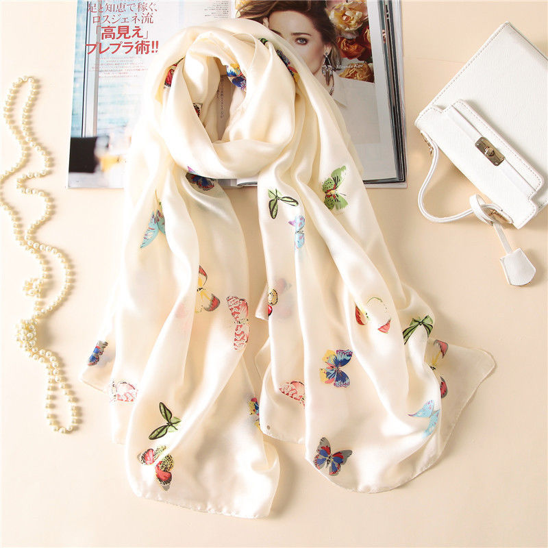 Mô phỏng khăn lụa phụ nữ chống nắng bằng khăn biển mới Khăn Lụa Satin in Khăn lụa bãi biển mỏng