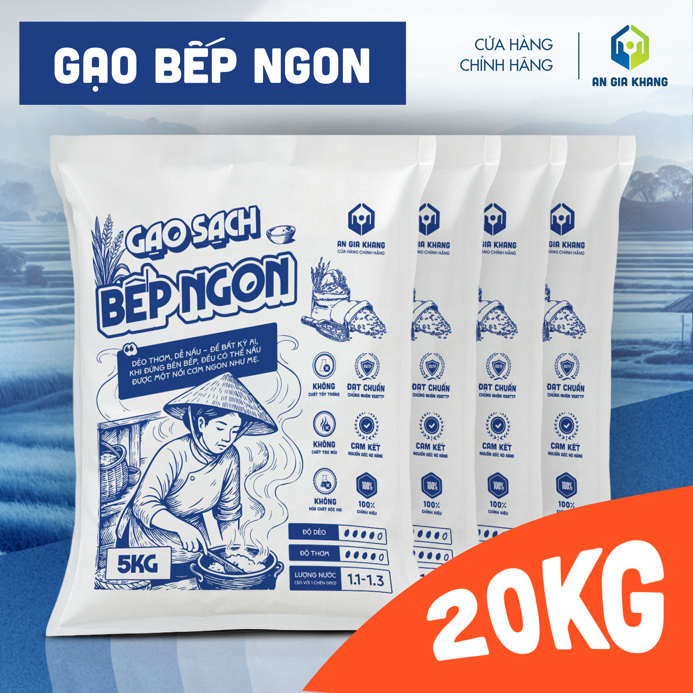 [Túi 20kg] Gạo Bếp Ngon Thơm Dẻo AGKF (An Gia Khang Food) - Gạo Sạch
