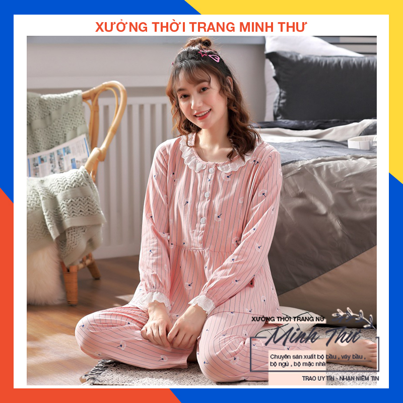 Bộ bầu - bộ sau sinh - ( sọc bông dài ) chất liệu cotton - kiểu mới thời trang