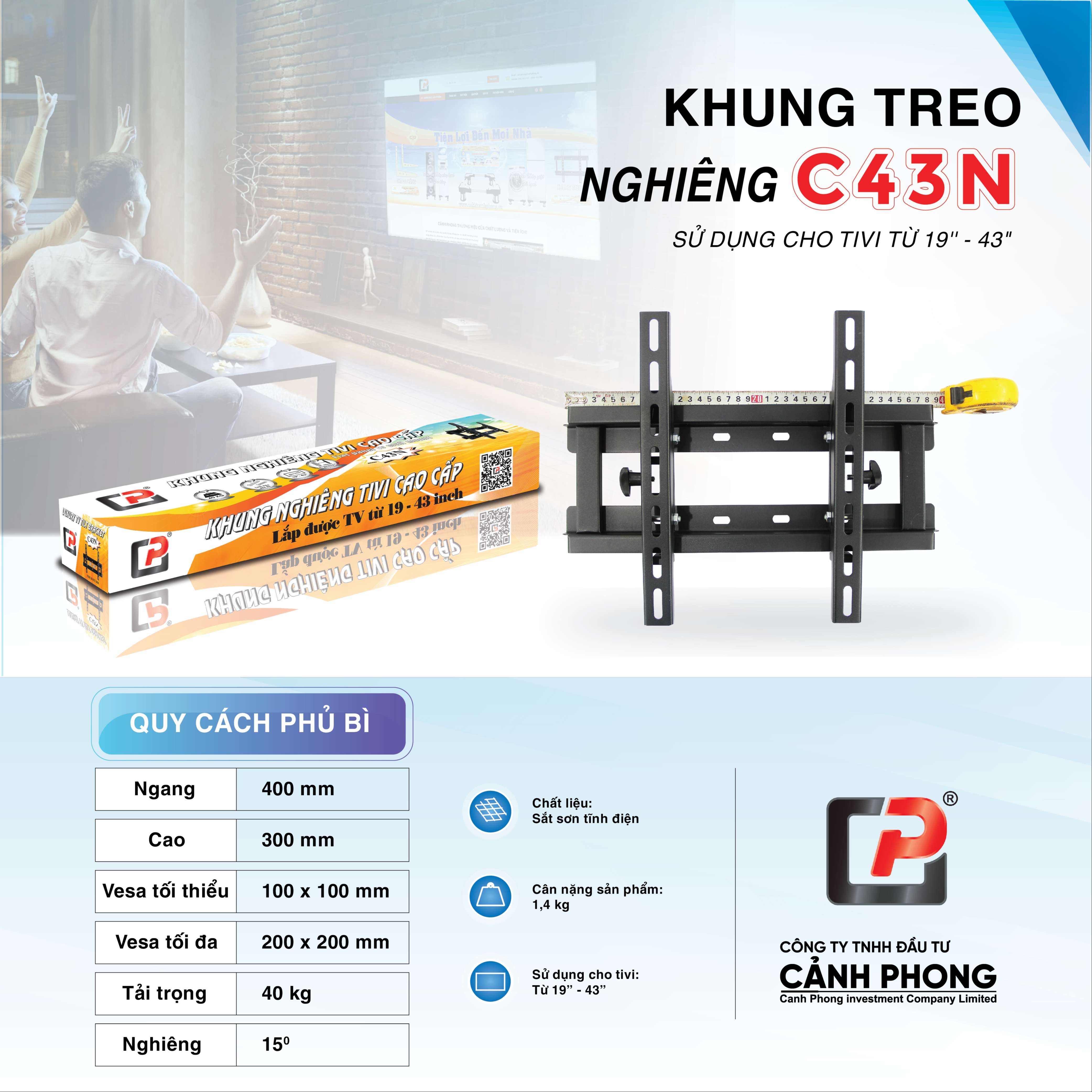 Khung treo tivi nghiêng cảnh phong từ 19-43 inch c43n