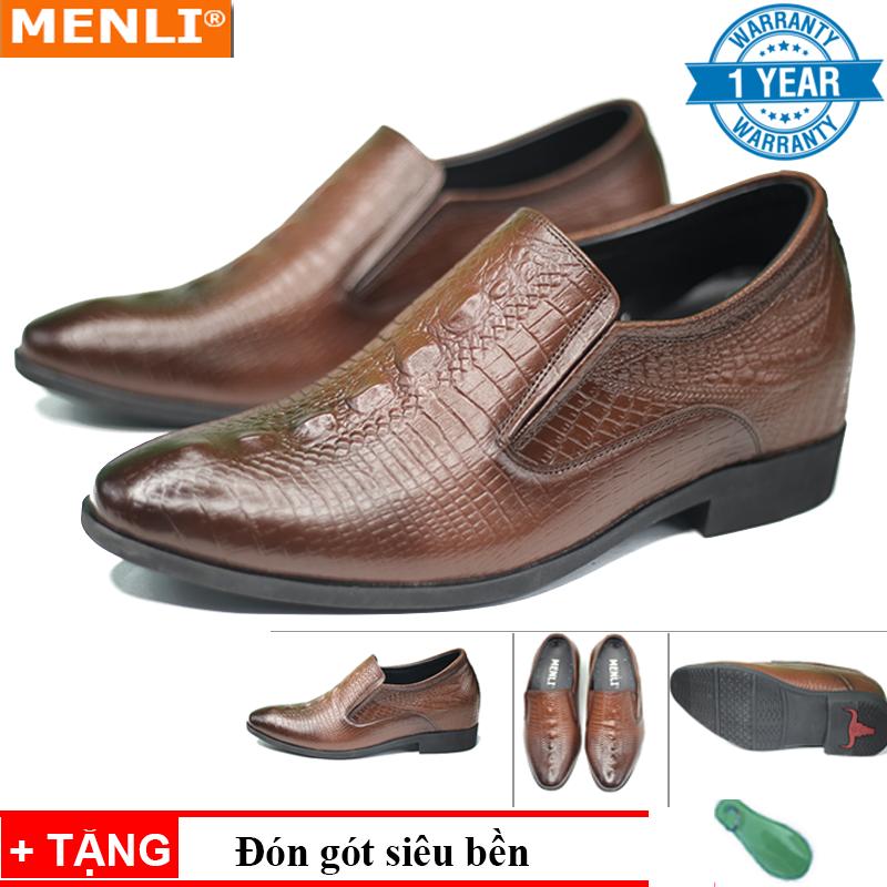 Giày công sở tăng chiều cao nam da bò thật menli gl154