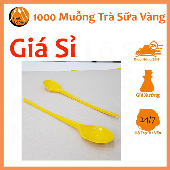 1000 cây muỗng vàng 20cm sử dụng một lần, thìa muỗng nhựa cán dài,trà sữa, giá rẻ.