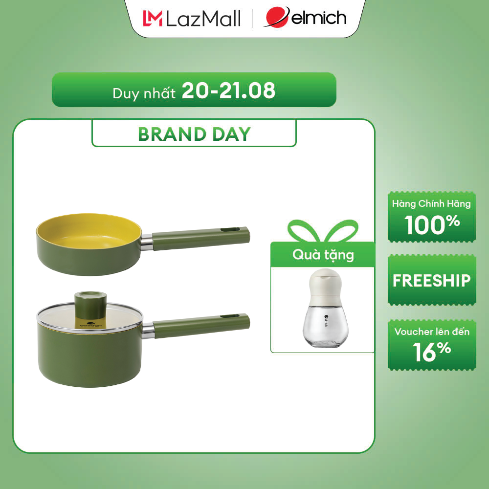 (Chỉ 20h ngày 09-12.10)Bộ nồi chảo phủ sứ an toàn Elmich Olive Baby EL5242OV16 size 16cm