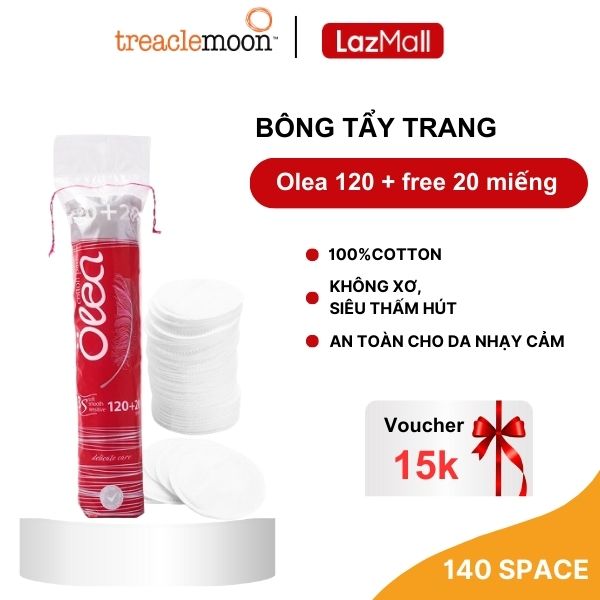 Bông tẩy trang Olea mềm mịn, siêu thấm hút 120 miếng + free 20 miếng