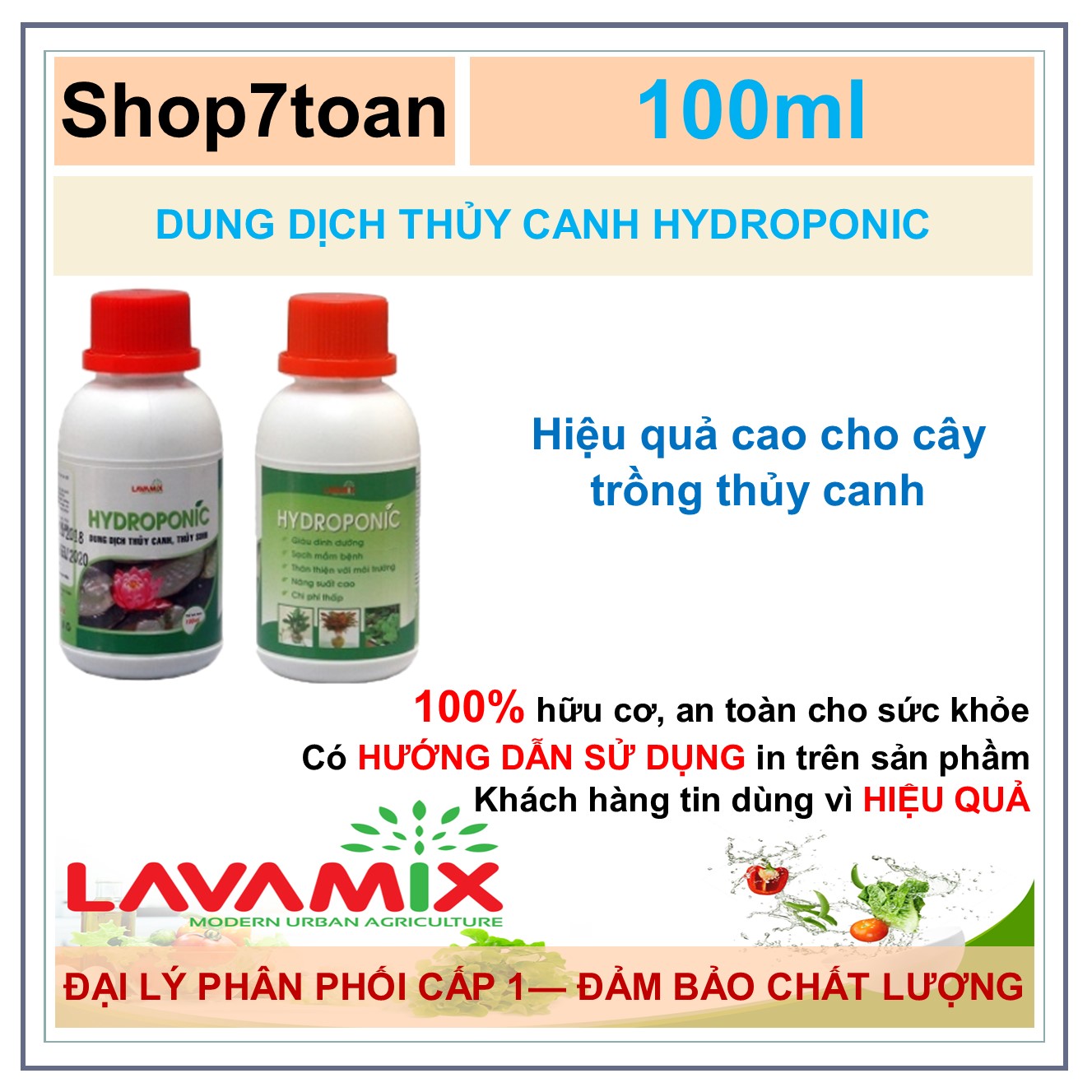 Dung dịch trồng rau thủy canh 100% hữu cơ hydroponic lavamix 100ml
