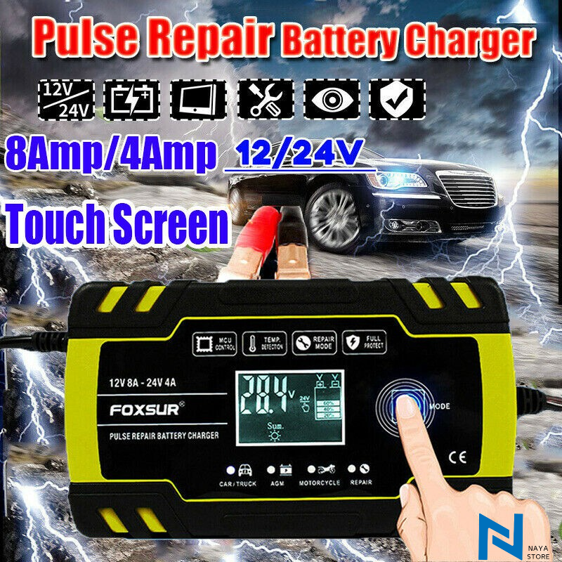 Sạc bình ắc quy 12V-24V/8A có khử sunfat bảo dưỡng phục hồi ắc quy thông minh tự ngắt khi đầy, sac binh ac quy 24v, sac xe dap dien bộ chuyển đổi điện 12v sang 24v