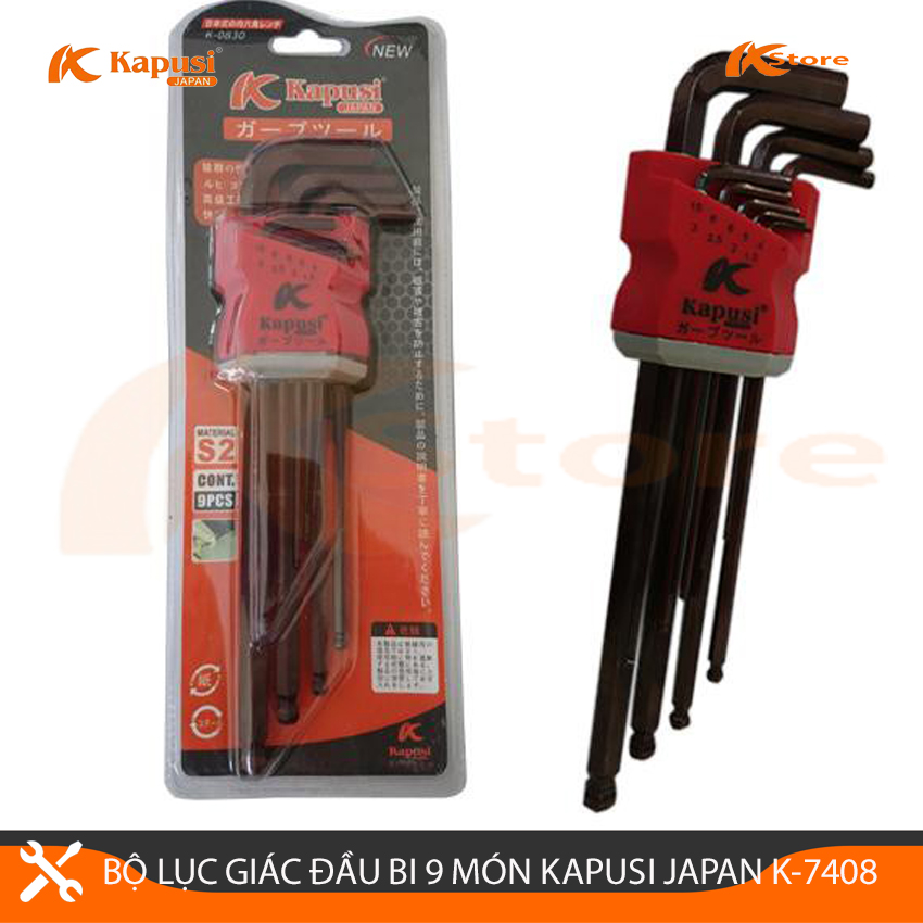 BỘ LỤC GIÁC ĐẦU BI 9 MÓN KAPUSI JAPAN K-7408, BỘ LỤC GIÁC CHỮ L