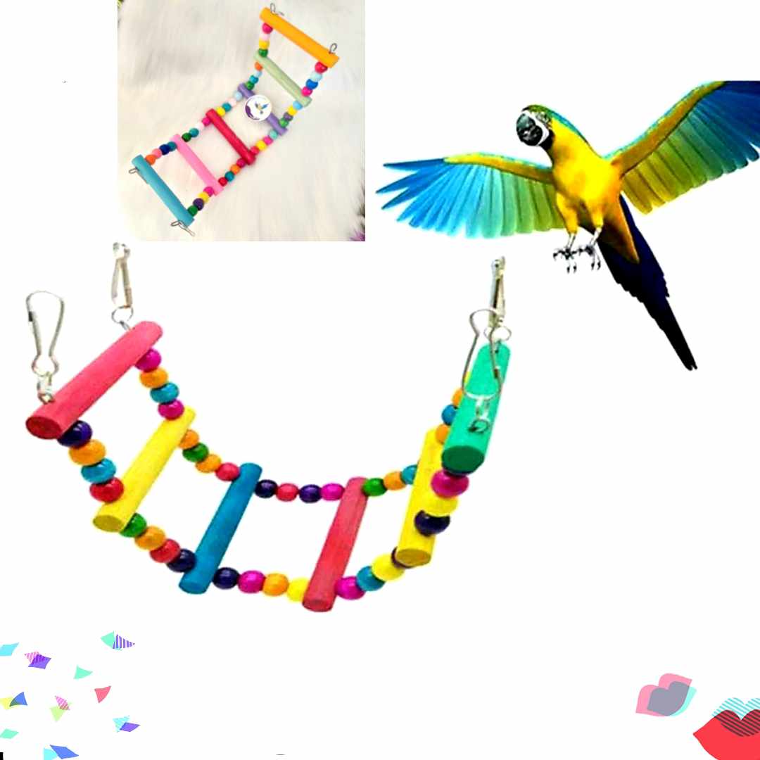 1 cầu thang, thang leo 6 BẬC DÀI 40CM đồ chơi bằng gỗ cho vẹt, sóc, chuột và thú cưng khác