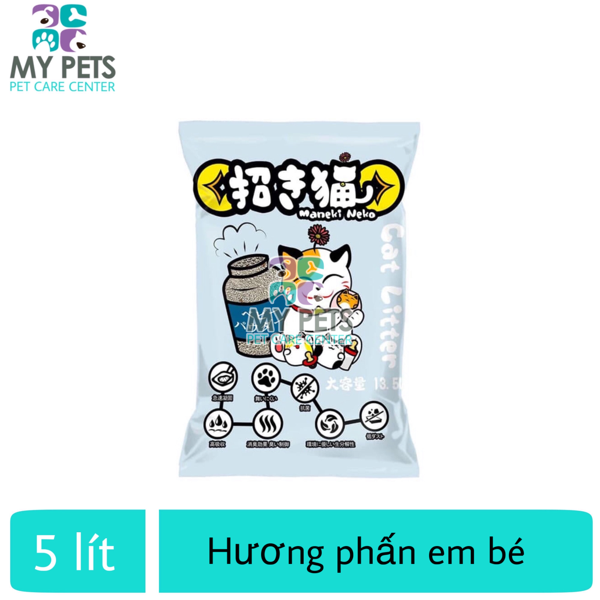 Cát Vệ Sinh cho Mèo Maneki Neko hương Phấn Em Bé - Túi 5 lít