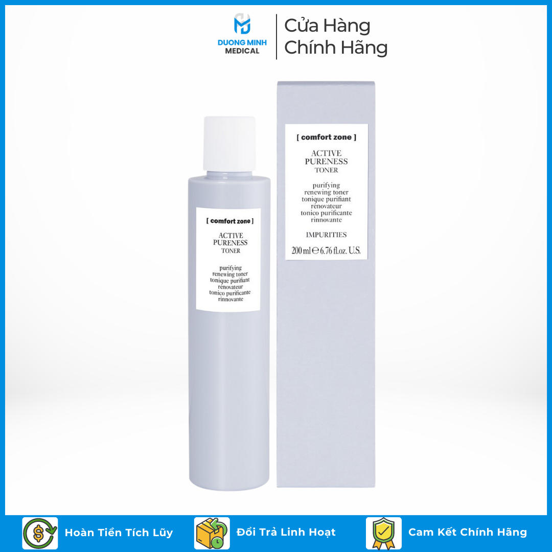 Toner Comfort Zone Active Pureness nước cân bằng cfz se khít lỗ chân lông, tái tạo và thanh lọc da 200ml - Dương Minh Medical
