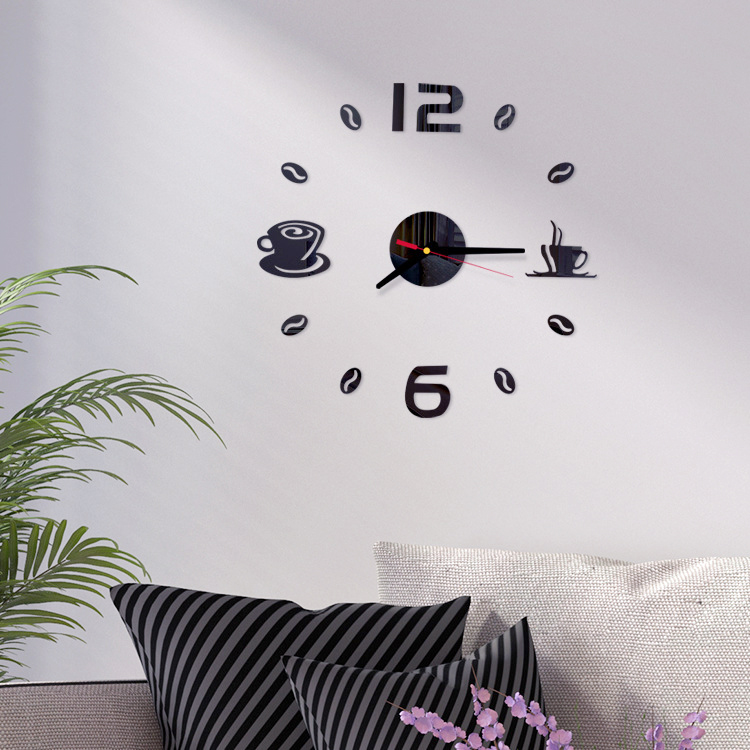 (TẶNG PIN) Đồng hồ dán hình ly cafe 3 màu Đen, Bạc, Vàng - kích thước trung bình 40x40 - ĐỒNG HỒ TREO TƯỜNG - DH46