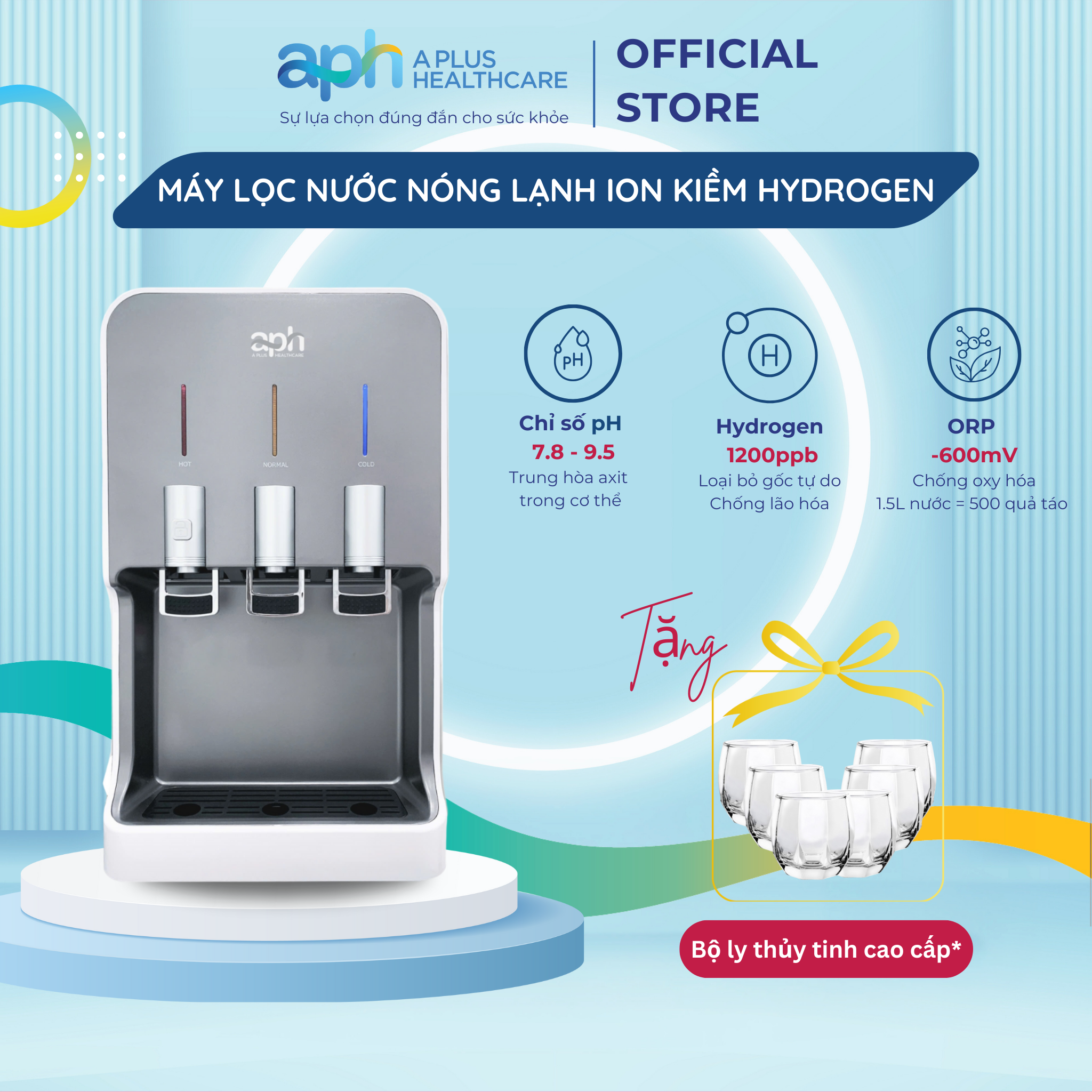 Máy Lọc Nước Nóng Lạnh Ion Kiềm Giàu Hydrogen APH Trio 4F01 Không Nước Thải Nhập Khẩu Malaysia Công Nghệ Hàn Quốc