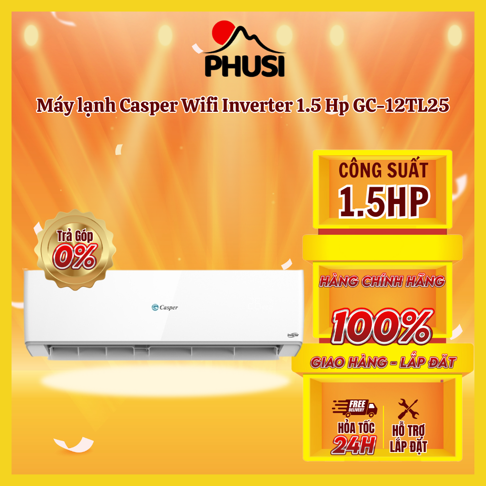 TRẢ GÓP 0% - BẢO HÀNH 3 NĂM - Máy lạnh Casper Wifi Inverter 1.5 Hp GC-12TL25