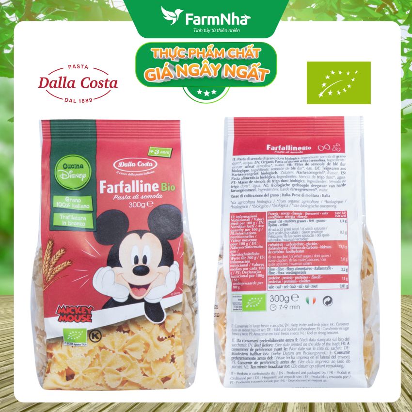 Nui Hữu Cơ Cho Bé Dalla Costa hình Nơ 300g - Dalla Costa Organic Disney Farfalline Bio - Sản phẩm Ý an toàn và chất lượng