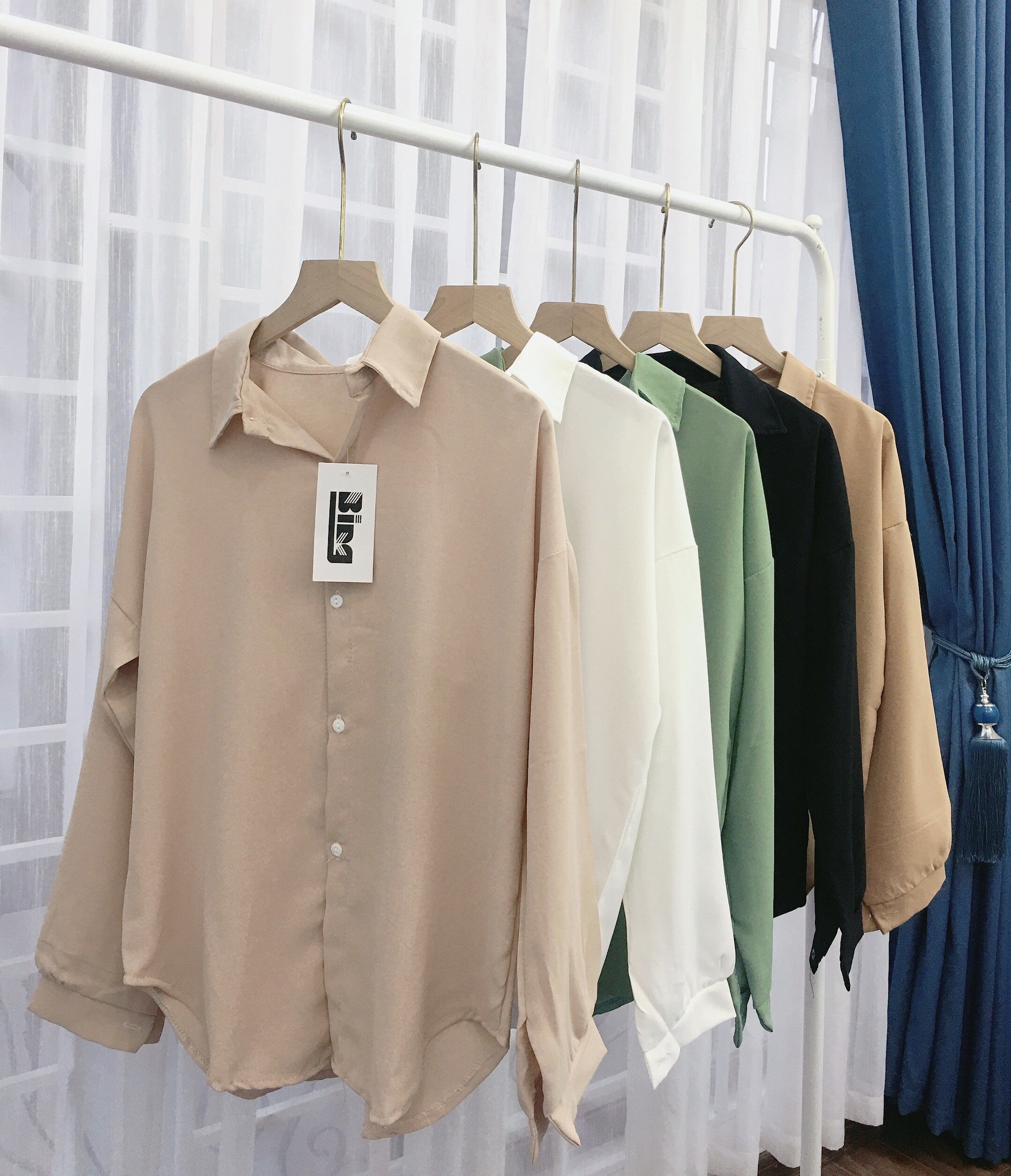 Áo sơ mi nữ dài tay cổ trụ vải đũi mềm nhẹ thoáng mát - áo sơ mi vintage dài tay