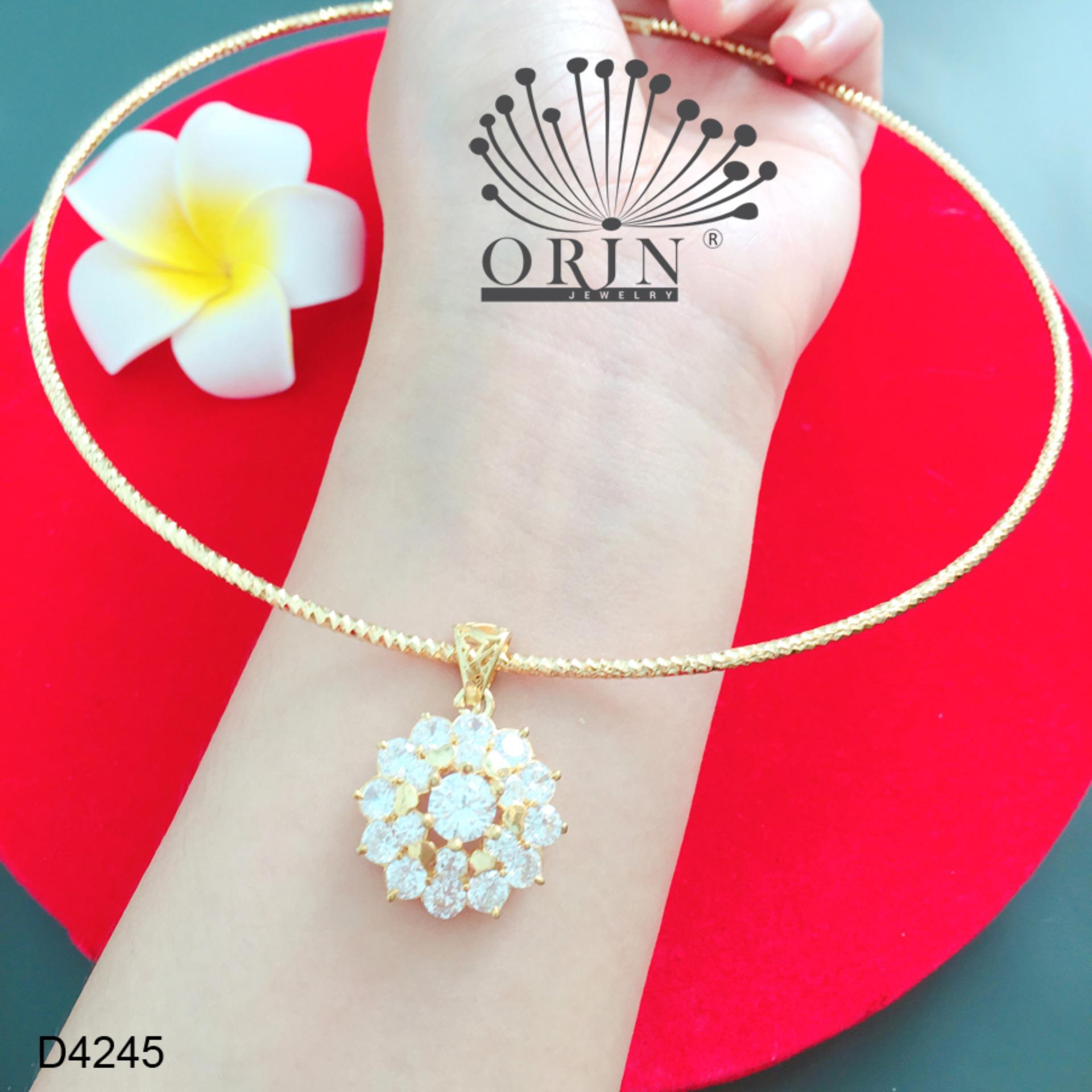 Kiềng cổ dạng nhuyễn bền màu mặt hoa đá đính đá thiết kế cao cấp Orin D4245 - Long Tien