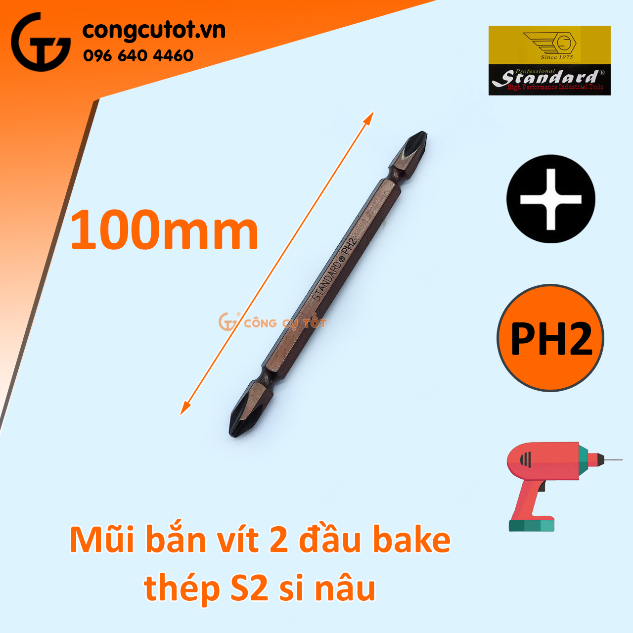 Mũi bắt vít 2 đầu bake thép S2 Standard Đài Loan