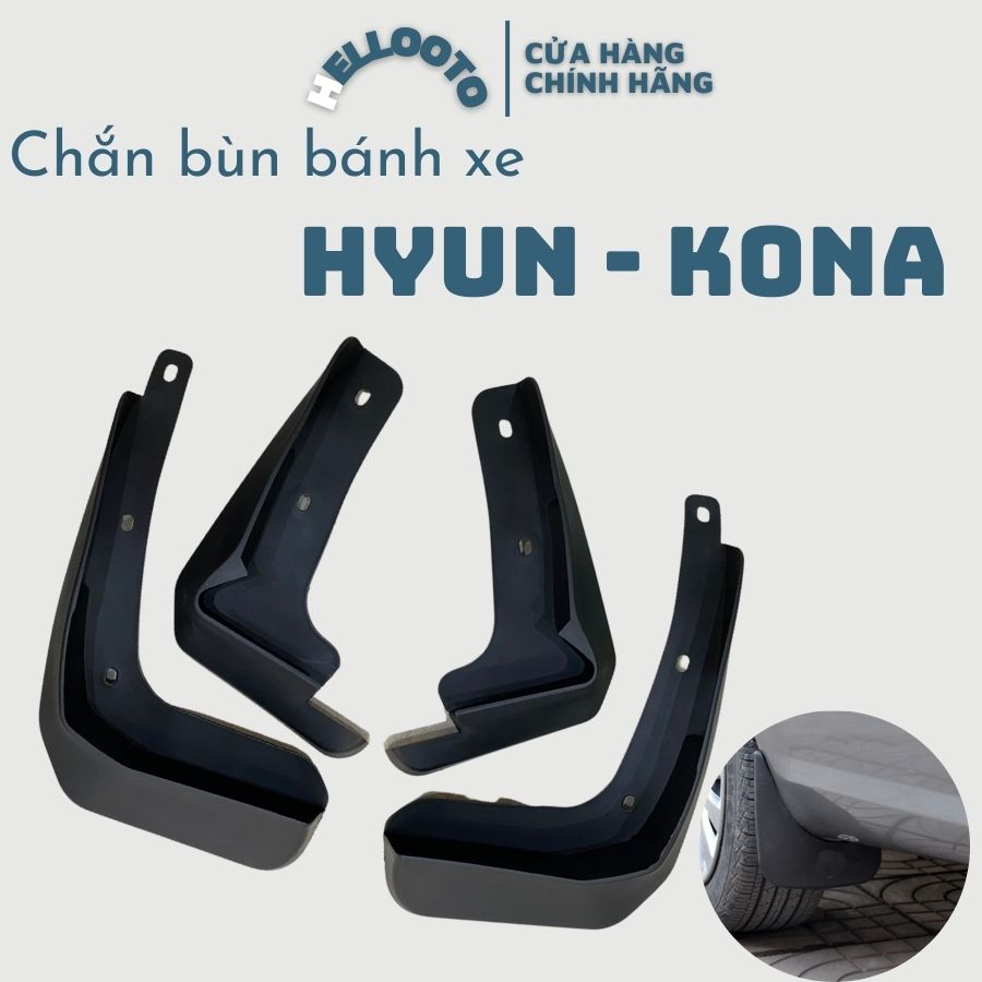 Bộ 4 chắn bùn xe KONA 2018 2019 2020 2021 2022 Chất Liệu Nhựa Dẻo, Kèm Ốc Vít, Lắp Đặt Dễ Dàng Tại Nhà
