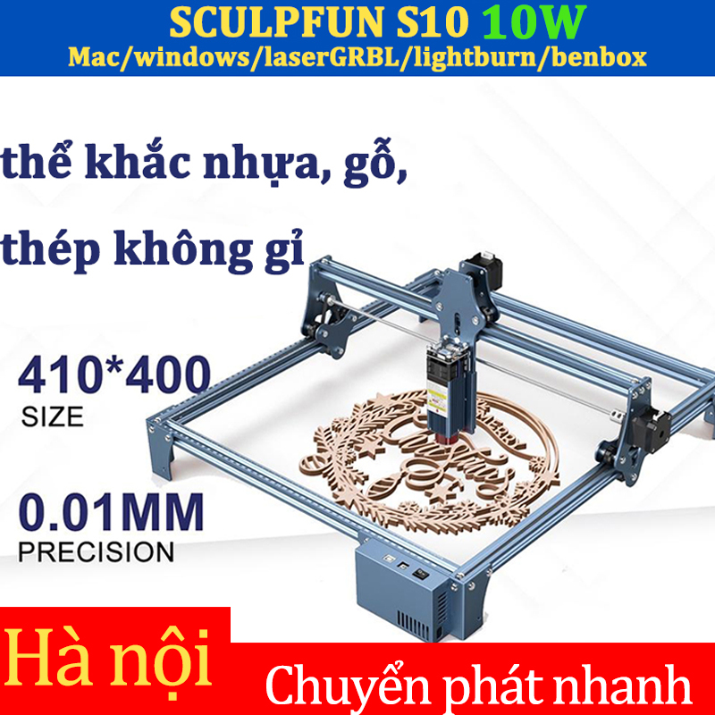 Sculpfun s10 máy khắc laser mật độ cao10w,kích thước khắc: 410x400mm,có thể khắc nhựa, gỗ, thép không gỉ, máy cắt laser.