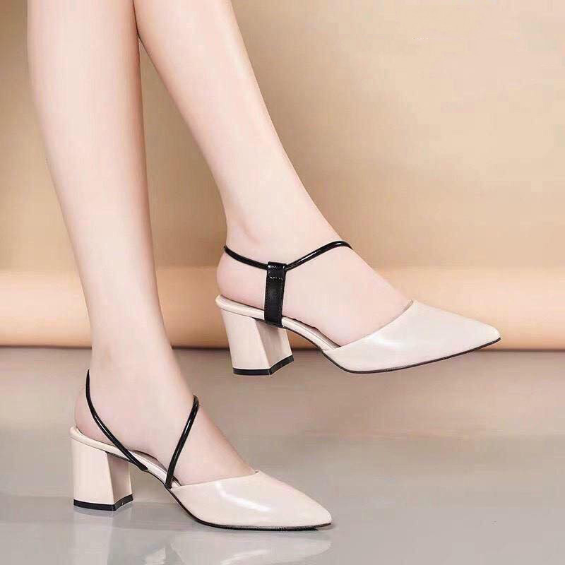 [HCM]Giầy Dép Sục Nữ Thời Trang Mũi Nhọn Có Quai Hậu Đế 7 Cm Cực Sang Chảnh
