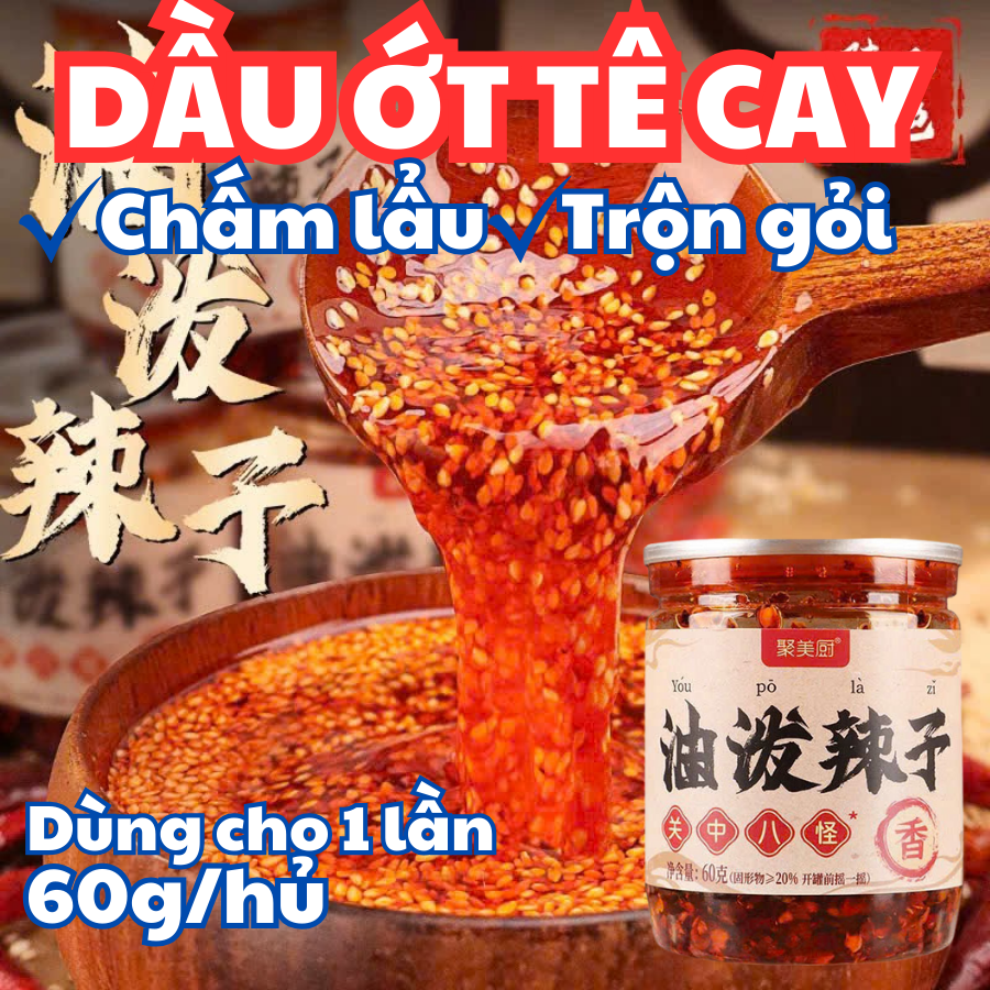 Dầu ớt tê cay chấm lẩu trộn gỏi Tứ Xuyên 60g sử dụng 1 lần