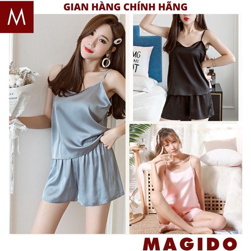 Bộ lụa 2 dây mặc nhà -Bộ đồ ngủ lụa 2 dây mặc nhà bigsize lụa satin cao cấp thoáng mát -MAGIDO