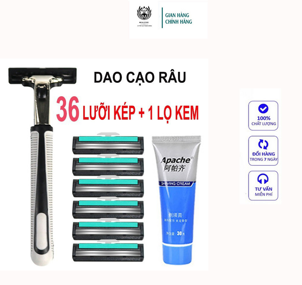 Dao Cạo Râu Và 36 Lưỡi Kép Giá Rẻ Cho Nam Giới Tặng 1 tuýt kem tạo bọt Bộ 1 Dao Cạo Râu Và 36 Lưỡi Kép Giá Rẻ Cho Nam Giới