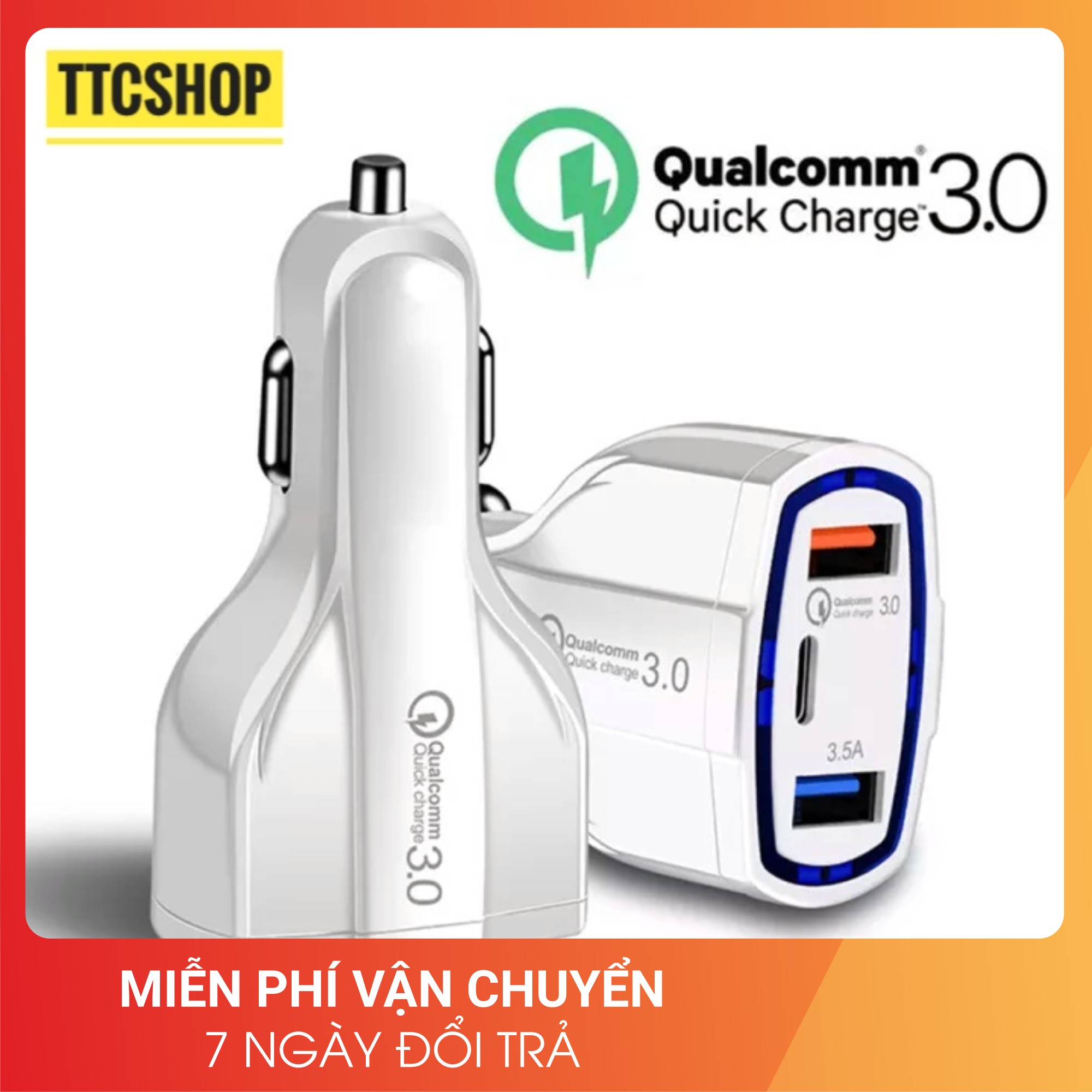 Bộ Sạc Xe Hơi TTC Sạc Nhanh 3.0A/Bộ Sạc Xe Hơi Và Xe Máy 2 Cổng USB 1 cổng Type C Sạc Nhanh/Tẩu sạc oto sạc nhanh 3.0A/ tau sac oto , xe may cong usb va type c