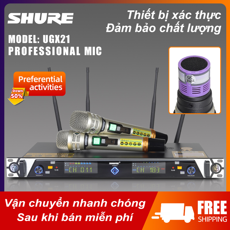 Micro không dây Shure UGX 21 Hàng Bãi Mỹ Dàn Karaoke Gia Đình Bộ Micro Không Dây  Chính Hãng Kèm Đầu Thu Cao Cấp 4 Râu Thu Sóng Cực Khỏe Chế Độ Tự Ngắt Thông Minh Micro Siêu Hút Âm Siêu Chống Hú Hát Cực Nhẹ